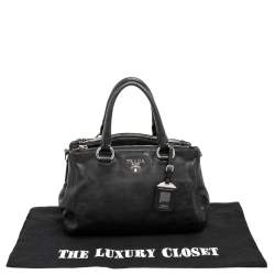 Pre Owned Prada Black Leather Double Zip Tote
