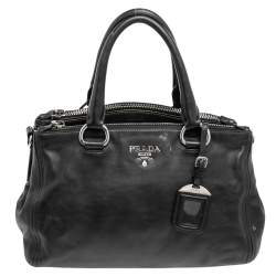 Pre Owned Prada Black Leather Double Zip Tote