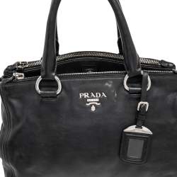 Pre Owned Prada Black Leather Double Zip Tote