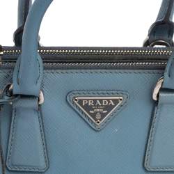 Pre Owned Prada Light Blue Saffiano Leather Mini Galleria Double Zip Tote