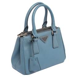 Pre Owned Prada Light Blue Saffiano Leather Mini Galleria Double Zip Tote