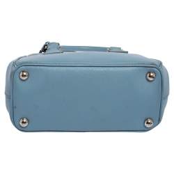 Pre Owned Prada Light Blue Saffiano Leather Mini Galleria Double Zip Tote
