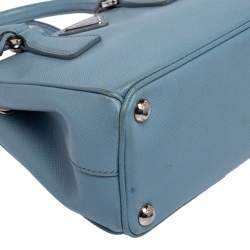 Pre Owned Prada Light Blue Saffiano Leather Mini Galleria Double Zip Tote