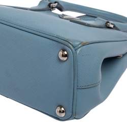 Pre Owned Prada Light Blue Saffiano Leather Mini Galleria Double Zip Tote