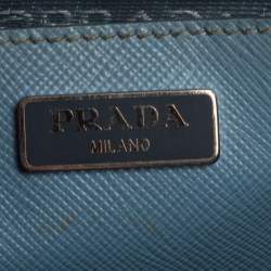 Pre Owned Prada Light Blue Saffiano Leather Mini Galleria Double Zip Tote