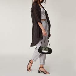 Pre Owned Prada Brown Croc And Leather Embellished Shoulder Bag