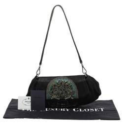 Pre Owned Prada Brown Croc And Leather Embellished Shoulder Bag