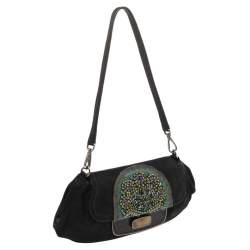 Pre Owned Prada Brown Croc And Leather Embellished Shoulder Bag