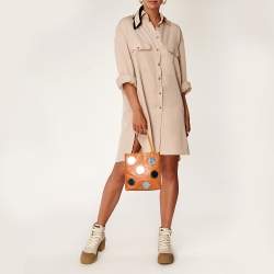 Pre Owned Prada Orange Leather Mirror Detail Tote