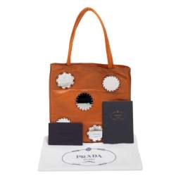 Pre Owned Prada Orange Leather Mirror Detail Tote