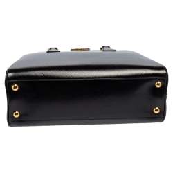 Pre Owned Prada Black Saffiano Vernice Leather Pyramid Frame Satchel