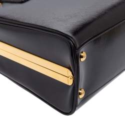 Pre Owned Prada Black Saffiano Vernice Leather Pyramid Frame Satchel