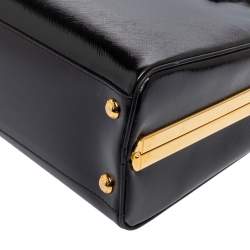 Pre Owned Prada Black Saffiano Vernice Leather Pyramid Frame Satchel