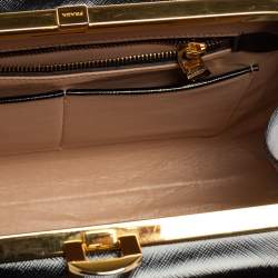 Pre Owned Prada Black Saffiano Vernice Leather Pyramid Frame Satchel