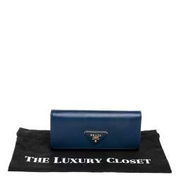 Pre Owned محفظة كونتينينتال برادا بقلاب جلد سافيانو أزرق