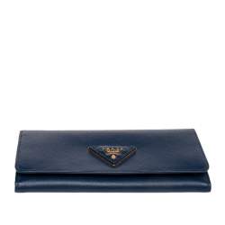 Pre Owned محفظة كونتينينتال برادا بقلاب جلد سافيانو أزرق