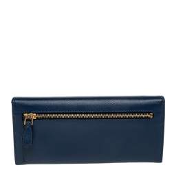 Pre Owned محفظة كونتينينتال برادا بقلاب جلد سافيانو أزرق