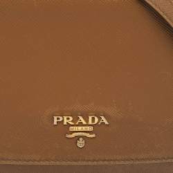 Prada Brown Saffiano Leather Flap Shoulder Bag