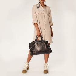 Pre Owned Prada Metallic Cacao Nappa Leather Ruffle Bauletto Bag