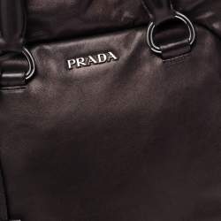 Pre Owned Prada Metallic Cacao Nappa Leather Ruffle Bauletto Bag