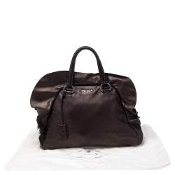 Pre Owned Prada Metallic Cacao Nappa Leather Ruffle Bauletto Bag