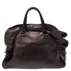 Pre Owned Prada Metallic Cacao Nappa Leather Ruffle Bauletto Bag