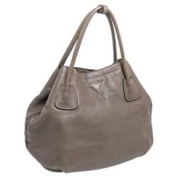 Pre Owned Prada Grey Vitello Daino Leather Tote