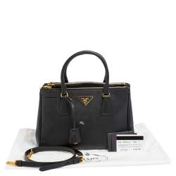 Pre Owned Prada Black Saffiano Lux Leather Small Galleria Double Zip Tote