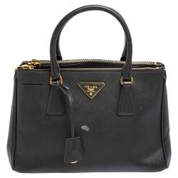 Pre Owned Prada Black Saffiano Lux Leather Small Galleria Double Zip Tote