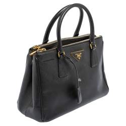Pre Owned Prada Black Saffiano Lux Leather Small Galleria Double Zip Tote