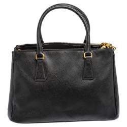 Pre Owned Prada Black Saffiano Lux Leather Small Galleria Double Zip Tote