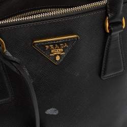 Pre Owned Prada Black Saffiano Lux Leather Small Galleria Double Zip Tote