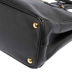 Pre Owned Prada Black Saffiano Lux Leather Small Galleria Double Zip Tote
