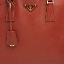 Pre Owned Prada Burnt Red Saffiano Lux Leather Large Double Zip Tote