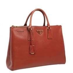 Pre Owned Prada Burnt Red Saffiano Lux Leather Large Double Zip Tote