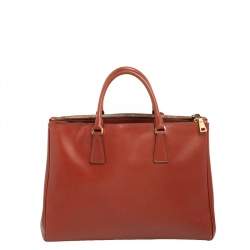 Pre Owned Prada Burnt Red Saffiano Lux Leather Large Double Zip Tote