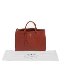 Pre Owned Prada Burnt Red Saffiano Lux Leather Large Double Zip Tote