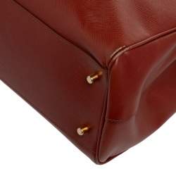 Pre Owned Prada Burnt Red Saffiano Lux Leather Large Double Zip Tote
