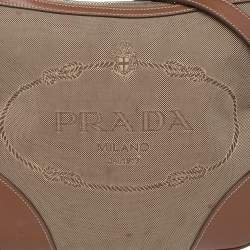 Pre Owned Prada Beige/Brown Canvas And Leather Canapa Logo Shoulder Bag