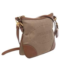 Pre Owned Prada Beige/Brown Canvas And Leather Canapa Logo Shoulder Bag