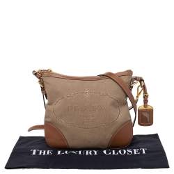 Pre Owned Prada Beige/Brown Canvas And Leather Canapa Logo Shoulder Bag