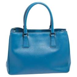 Pre Owned Prada Blue Saffiano Lux Leather Medium Galleria Tote