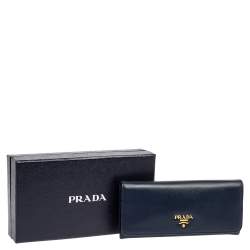 Pre Owned Prada Navy Blue Saffiano Lux Leather Flap Continental Wallet
