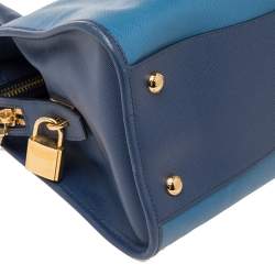 Pre Owned Prada 2 Tone Saffiano Soft Leather Satchel