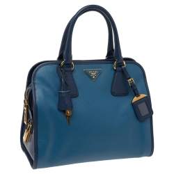 Pre Owned Prada 2 Tone Saffiano Soft Leather Satchel