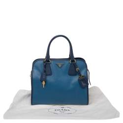 Pre Owned Prada 2 Tone Saffiano Soft Leather Satchel