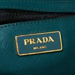 Pre Owned Prada Green Saffiano Lux Leather Large Double Zip Tote