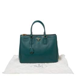 Pre Owned Prada Green Saffiano Lux Leather Large Double Zip Tote