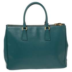 Pre Owned Prada Green Saffiano Lux Leather Large Double Zip Tote