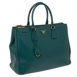 Pre Owned Prada Green Saffiano Lux Leather Large Double Zip Tote